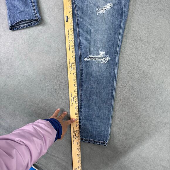 VTG American Eagle Womens Jeans Button Fly Boy Crop Mid Rise Blue Distressed‎ 4 - Picture 7 of 10